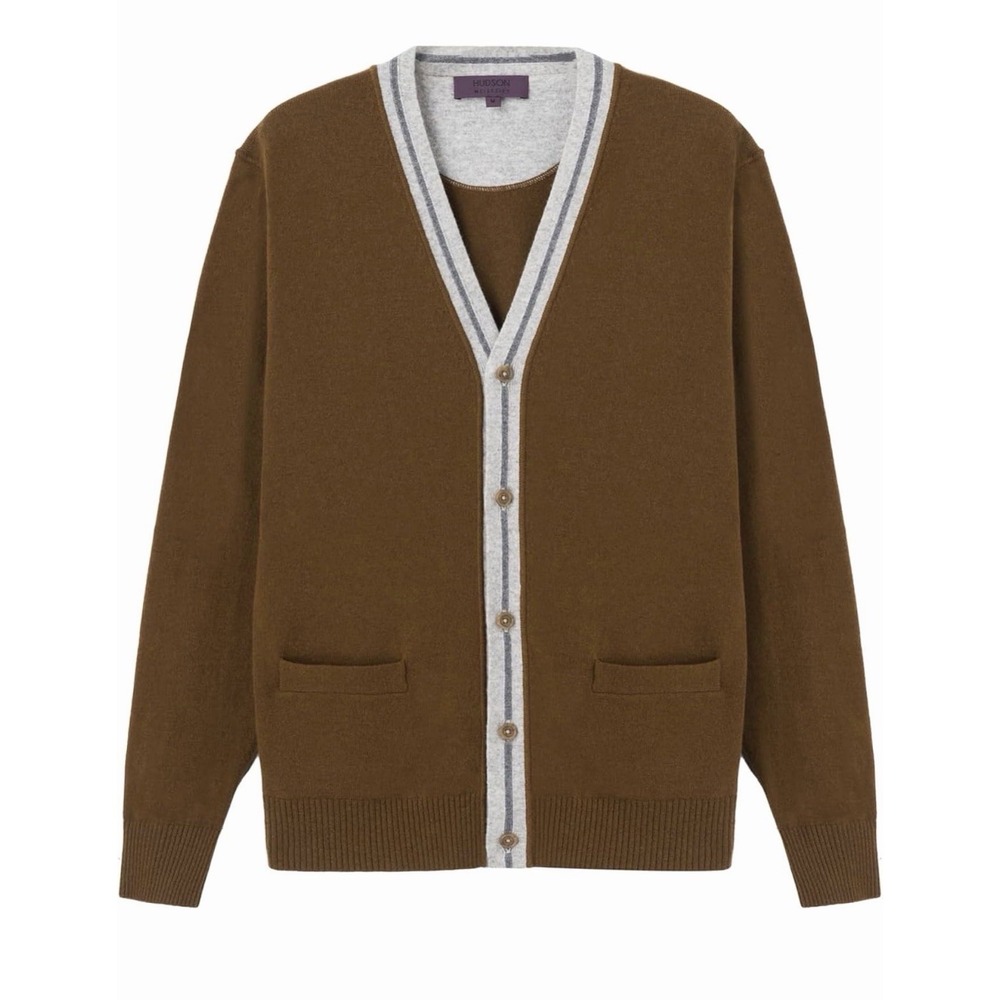 Hudson Wellesley Men's Merino Wool Blend Cardigan Sweater Caramel Size Large